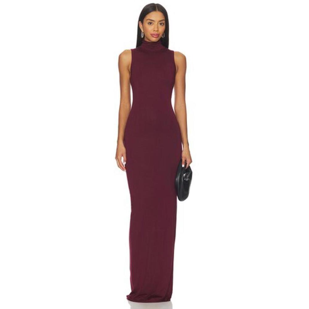 Eterne Sleeveless Turtleneck Maxi Dress in Wine